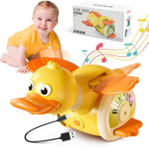 Electric 360° Rotating Foraging Duck Children Cute Fun Sound and Light Round Duck Baby Guide to Learn to Climb Toys
